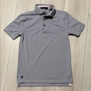 Boy’s Greyson Striped Golf Polo Shirt - Light Gray/White size L 8-9